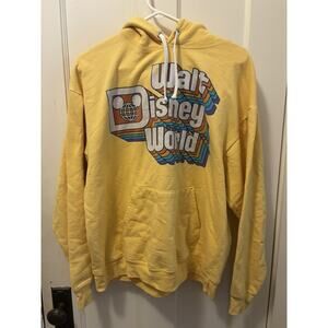 Vintage Walt Disney World Retro Logo Yellow Pullover Hoodie Sweatshirt Large